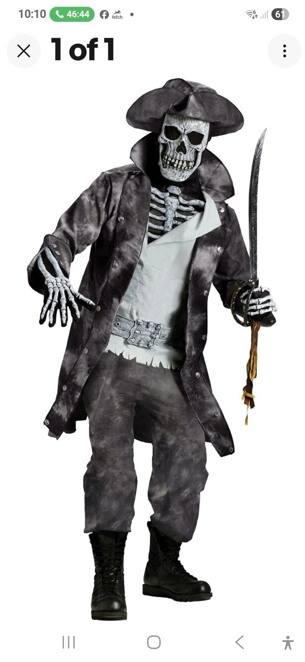 Fun World Ghost Pirate Costume XL Skeleton Zombie Pirate Halloween Adult